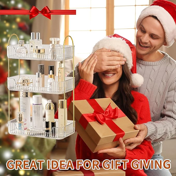 3 Tier Bathroom Organizer Countertop Makeup Perfume Skincare Organizer for Bathroom Dresser Vanity (White)