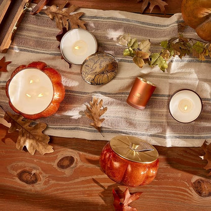 Thymes Scented Candles for Women & Men – Tin with Lid – Luxury Home Decor – Pumpkin Candles with Notes of Nutmeg, Cinnamon, Clove, & Orange Peel – Fall Decor (Pumpkin Laurel, 6.5 oz)