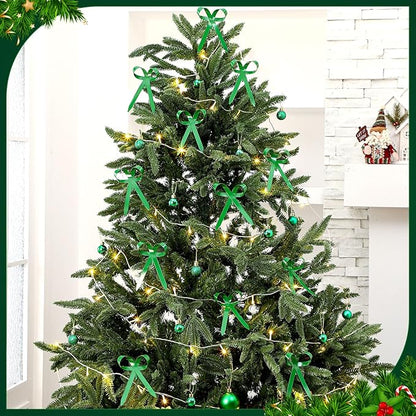 12 Pcs 2025 Metal Christmas Bow Ornaments for Christmas Tree Garland Wreath Bulk Bow with Clip Ornament Vintage Indoor Outdoor Home Xmas Party Decorations, 4 x 5 Inches (Green)