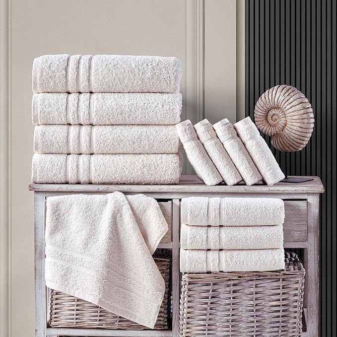 Hawmam Linen Cream Bath Towels 4 Pack Soft Bath Towels Premium Quality Perfect for Daily Use 100% Cotton Towel, Sea Salt