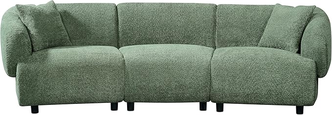 Merax 98.5" Modern 3 Seater Curved Sofa, Luxury Boucle Fabric Sofa, Minimalist Cozy Cloud Couch for Living Room, Bedroom, Apartment, Home Office, Green