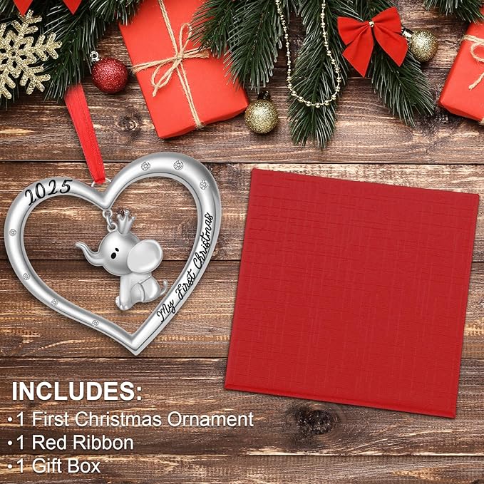 Baby’s First Christmas Ornament 2025 for Boy Girl, My First Christmas Ornament with Elephant, Babys 1st Christmas’S Ornaments 2025 Metal Hanging for Newborn Xmas Tree Decoration Gift