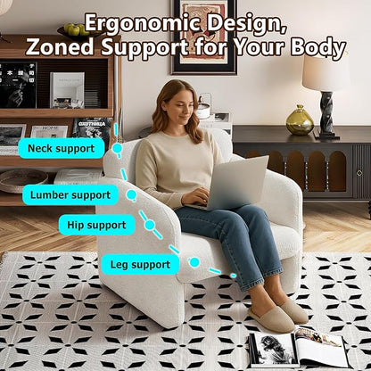 33.86" Accent Chairs, Modern Upgrade Sherpa Fabric Arm Chair Comfy Upholstered Armchair Leisure Single Sofa Chair with a Waist Pillow for Bedroom, Office and Living Room