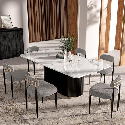 Morden Fort Modern Dining Chairs Set of 6, Upholstered Armless Chairs with Curved Backrest and Black Metal Legs for Dining Room, Kitchen, Living Room and Apartment