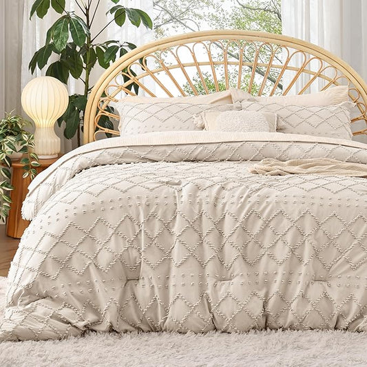 Bedsure King Comforter Set - Beige Comforter, Boho Tufted Shabby Chic Bedding for Kids, 3 Pieces Vintage Farmhouse Bed Set for All Seasons, Fluffy Soft Bedding with 2 Pillow Shams