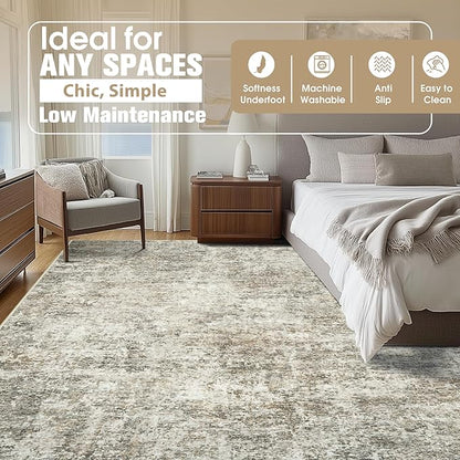 9x12 Area Rugs for Living Room Rug Washable: Abstract Large Rug for Dining Room Bedroom Carpet Non Slip 9 by 12 Indoor Modern Nursery Home Office Beige Brown