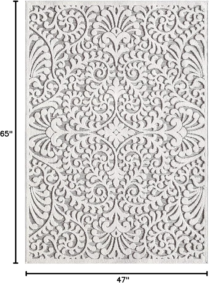 My Texas House Bluebonnets Area Rug 3.11x5.5 Indoor Outdoor, Natural Grey