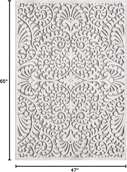 My Texas House Bluebonnets Area Rug 3.11x5.5 Indoor Outdoor, Natural Grey
