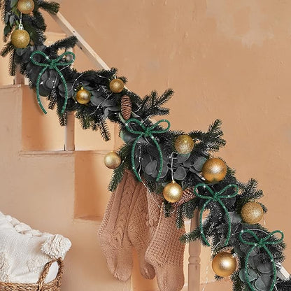 FLAIR GIFTS 6 Pcs 4.3" x 6" 2025 Christmas Bows for Tree Decor, Green Sparkly Glitter Rhinestone Bow Ornaments with Twist Tie for Xmas Decoration, Wreath, Garland, Gift Wrapping