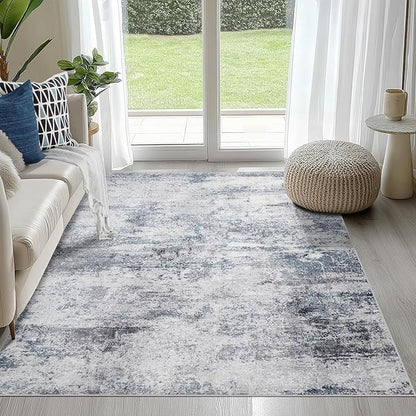 4x6 Area Rugs for Living Room Rug Washable: Abstract Rug for Dining Room Bedroom Carpet Non Slip 4 by 6 Indoor Modern Nursery Home Office Blue Grey