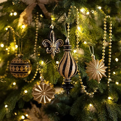 Valery Madelyn Ornaments for Christmas Trees, 60ct Black and Gold Shatterproof Christmas Tree Decorations, Luxury Hanging Ball Ornaments Bulk for Xmas Holiday Decor