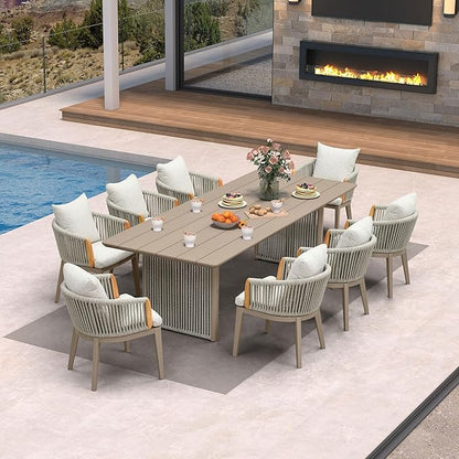 PURPLE LEAF Outdoor Dining Table Set of 9, Aluminum Outdoor Patio Table and Chairs Set with Olefin Cushions, Patio Furniture Set for Garden or Deck, Beige
