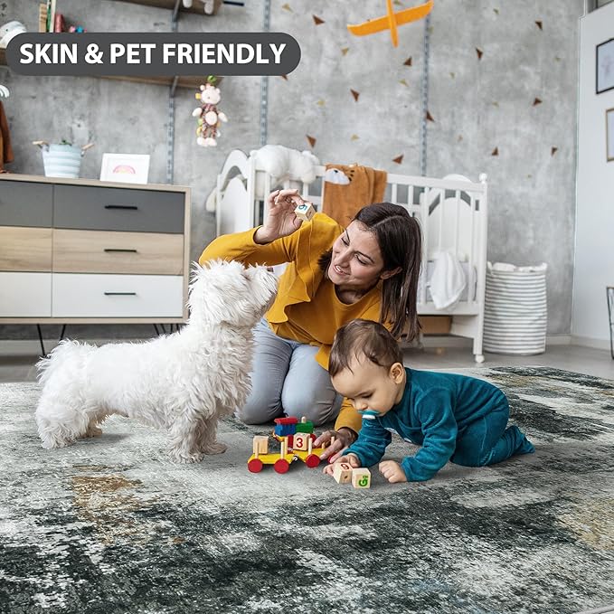 4x6 Area Rugs for Living Room Rug Washable: Abstract Rug for Dining Room Bedroom Carpet Non Slip 4 by 6 Indoor Modern Nursery Home Office Black Gold