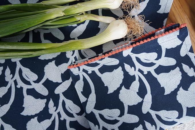 TARAN LIVING Printed Kitchen Dish Bar and Tea Towels Cotton, 18x28 inch with Trims, Cotton Dish Towel Sets (Allover Blue, Set of 6)