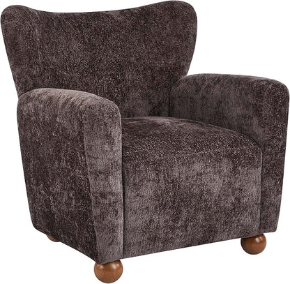 Christopher Knight Home Lindy Wingback Accent Chair, Upholstered Armchair with Rounded Wooden Legs, Curved Backrest Single Sofa, Soft Cushion Seating, Comfy Lounge Chair for Living Room, Dark Brown