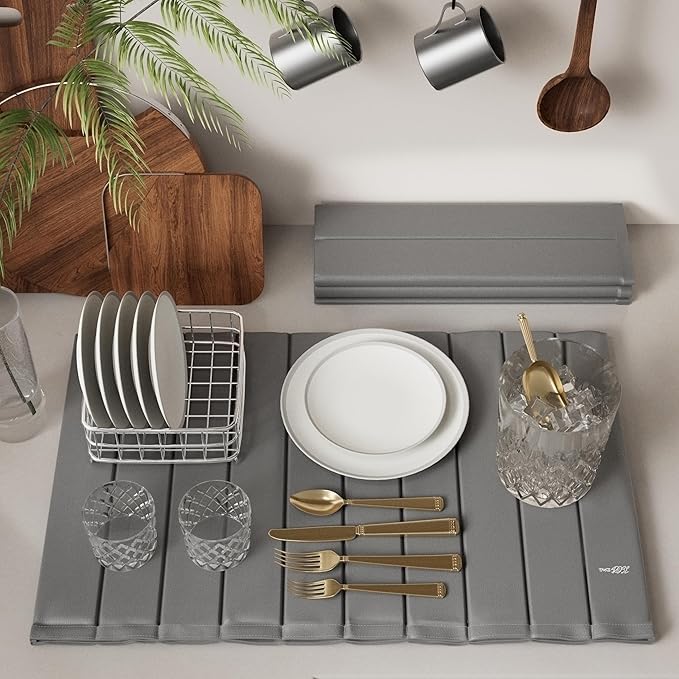 Stone Drying Mat for Kitchen Counter-Super Absorbent PU Dish Drying Mat, Quick Dry Stone Mat Kitchen for Dishes, Bottles & Cups, Large Foldable Stone Dish Drying Mat, Non-Slip Kitchen Mat