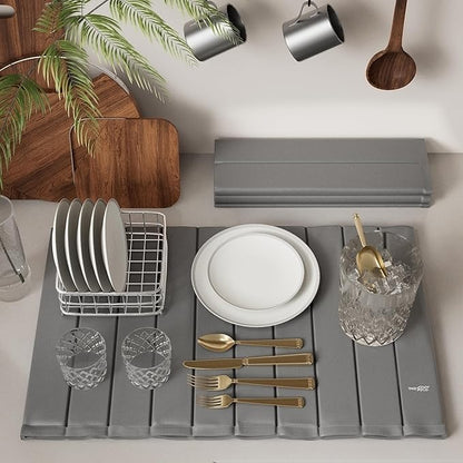 Stone Drying Mat for Kitchen Counter-Super Absorbent PU Dish Drying Mat, Quick Dry Stone Mat Kitchen for Dishes, Bottles & Cups, Large Foldable Stone Dish Drying Mat, Non-Slip Kitchen Mat