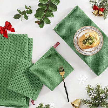 Homaxy 100% Cotton Kitchen Towels and Dishcloths Set, 12 x 12 Inches and 13 x 28 Inches, Set of 10 Bulk Kitchen Towels Set, Ultra Soft Absorbent Dish Cloths for Washing Dishes, Grass Green