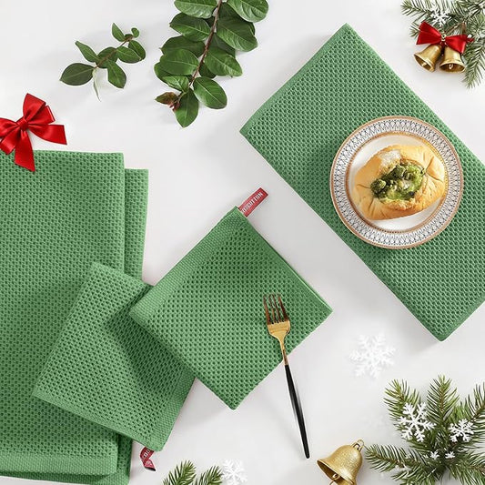 Homaxy 100% Cotton Kitchen Towels and Dishcloths Set, 12 x 12 Inches and 13 x 28 Inches, Set of 10 Bulk Kitchen Towels Set, Ultra Soft Absorbent Dish Cloths for Washing Dishes, Grass Green