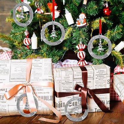 Jinei 6 Pcs Christmas Wreath Ornament Bulk 2025 Solid Pewter Christmas Ornament with Rotatable Tree Metal for Xmas Decorative Holiday Keepsake Gift (Xmas Tree)