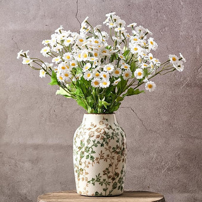 SIDUCAL Ceramic Green and Beige Antique Vase, 7 Inch Retro Ice Cracked Chinoiserie Floral Vase, Rustic Farmhouse Vases for Home Decor, Bookshelf, Office, Garden, Chinoiserie Decor, Tuscan Decor