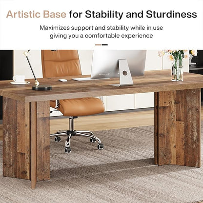 Tribesigns 63-inch Executive Desk, Vintage Home Office Computer Desk with Large Tabletop, Farmhouse Wood Writing Conference Table Workstation for Office, Study, Distressed Brown