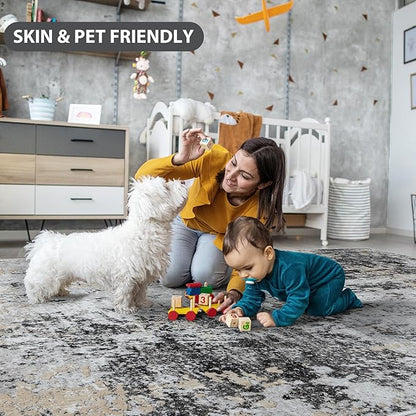 Runner Rug for Hallways Kitchen 2'6"x8' Washable Non Slip: Carpet Non Skid 8ft Entryway Rubber Backed 8 Feet Neutral Abstract Modern Rug Low Pile Pet Friendly Indoor Black Grey Gold