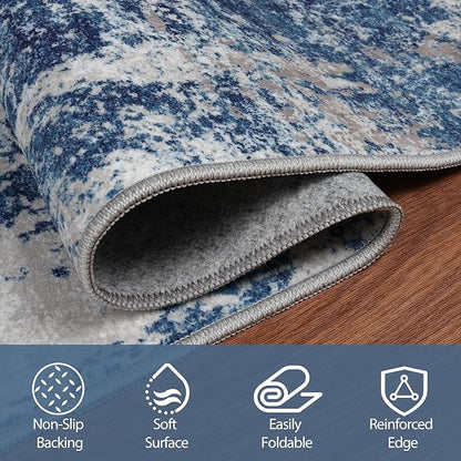 5x8 Area Rugs for Living Room Rug Washable: Abstract Rug for Dining Room Bedroom Carpet Non Slip 5 by 8 Indoor Modern Nursery Home Office Blue Grey White