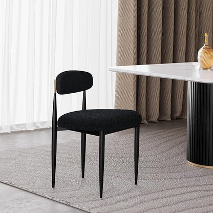 Morden Fort Black Dining Chairs Set of 2, Boucle Chairs with Curved Backrest and Straight Metal Legs for Dining Room, Kitchen, Living Room, Apartment