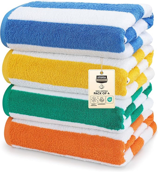 Utopia Towels 4 Pack Cabana Stripe Beach Towel Oversized 100% Ringspun Cotton Beth Towels Highly Absorbent Bath Towels for Beach