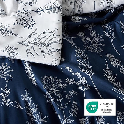 Bedsure King Comforter Set - Navy Bed Set, 3 Pieces Cute Floral Bedding, 1 Soft Reversible Botanical Flowers Comforter and 2 Pillow Shams