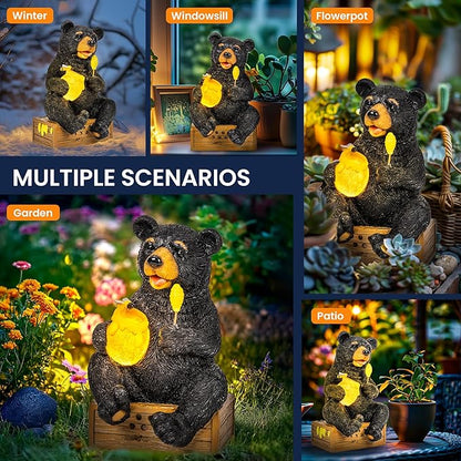 GIGALUMI Solar Garden Decor Cute Bear Statues Outdoor, Birthday Gifts for Mom Grandma Women, Retirement Housewarming Gifts Bear Figurine Lawn Ornament for Garden Yard Patio Balcony