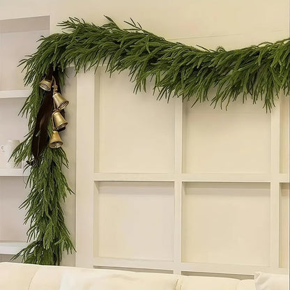 Christmas Decorations Artificial Norfolk Pine Garlands 6FT 4Pcs, Real Touch Winter Pine Garland, Green Artificial Greenery Garland for Table, Mantle, Wall, Indoor, Outdoor Decorations