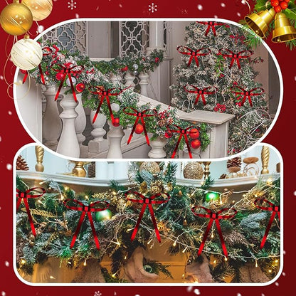 20 Pcs Christmas Metal Bow Ornaments with Clip, 5 x 6 Inch Christmas Bows Door Garland Decor Vintage Wreath Bow for Tree, Wreath, Gift Wrapping (20, Red)