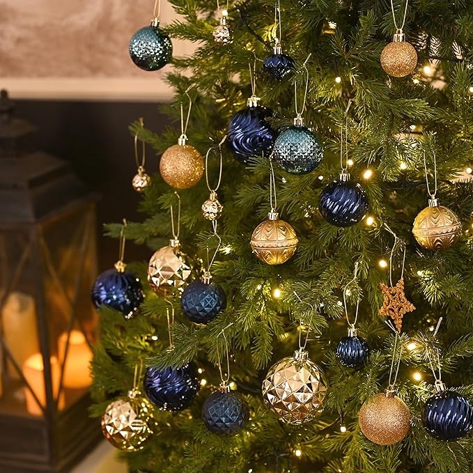 Valery Madelyn 100ct Christmas Tree Decorations Ball Ornament Set, Blue and Gold Shatterproof Hanging Ornaments Bulk for Xmas Holiday Party Decor