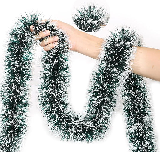 50 FT Green Christmas Tinsel Garland Christmas Decorations for Xmas Tree Decor, Shiny Metallic Twist Hanging Tinsel Garlands for Stairs Mantle Fireplace Home Indoor Outdoor Holiday Party Supplies
