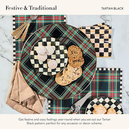 MACKENZIE-CHILDS Set of 4 Cork-Back Placemats, Hard-Finish Table Mats, Tartan Black