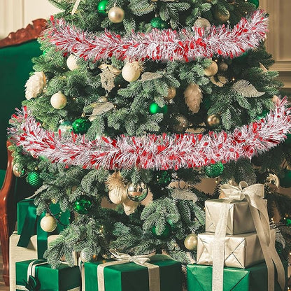 50 Feet Christmas Tinsel Garland Metallic Twist Garland Xmas Tree Decorations Wedding Birthday New Year Hanging Ornaments Party Supplies 3 Inch(Red, Silver, White)