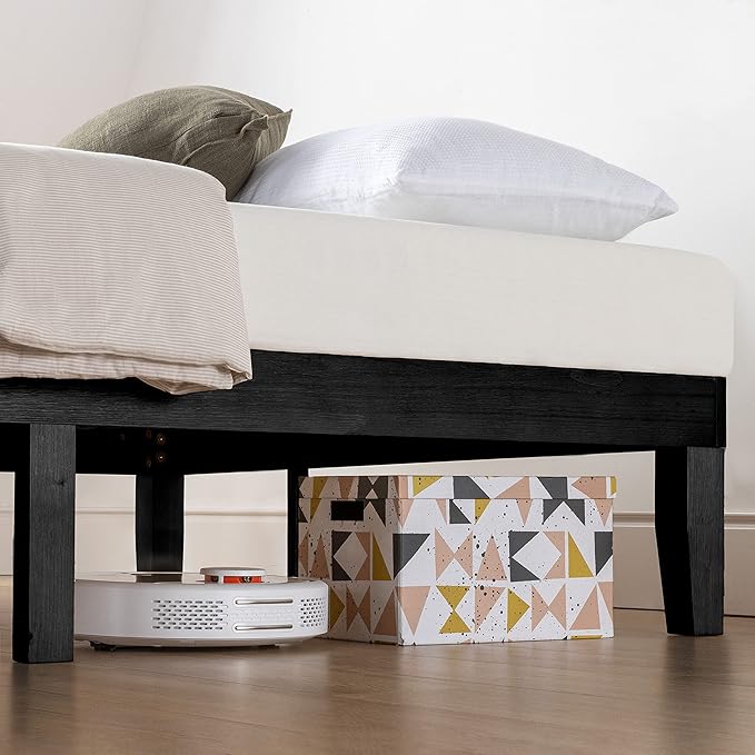 Mellow Naturalista Classic 12 Inch Solid Wood Platform Bed with Wooden Slats Full, Black