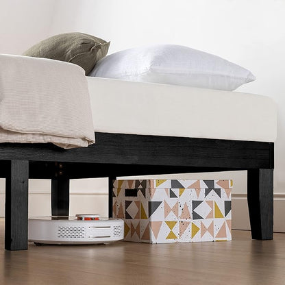 Mellow Naturalista Classic 12 Inch Solid Wood Platform Bed with Wooden Slats Full, Black