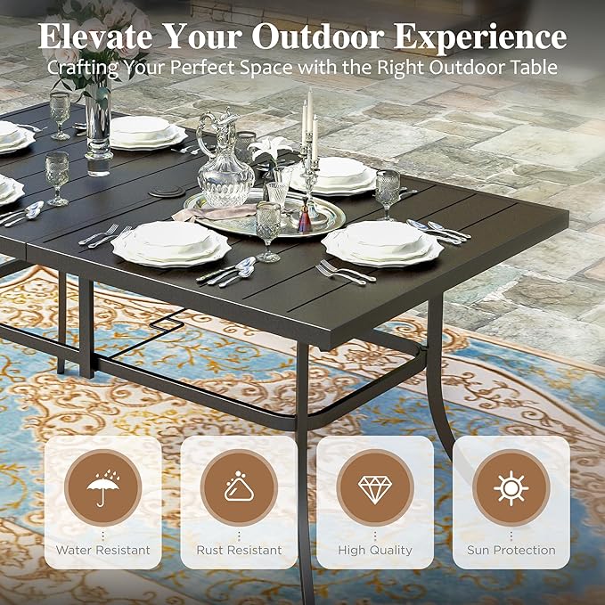 HERA'S HOUSE 7 Pieces Patio Table and Chairs Set, Outdoor Dining Set for 7, Patio Dining Set of 6 Cushioned Woven Rattan Patio Swivel Chairs and 1 Black Metal Table with Umbrella Hole for Lawn