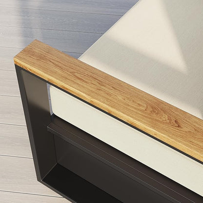 homary Outdoor Swivel Chair, Patio Chair Outdoor Seating with Beige Cushions, Aluminum Frame & Wood Accents, 360° Rotating Base, Weather-Resistant Upholstery for Patio or Deck