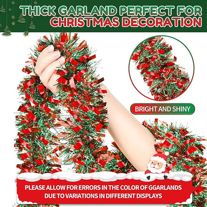 50 Ft Christmas Tinsel Garland Thick Tinsel Garland Xmas Tree Decorations Metallic Tinsel Twist Garland for Christmas, Birthday, Party Decor Indoor Outdoor Party Supplies