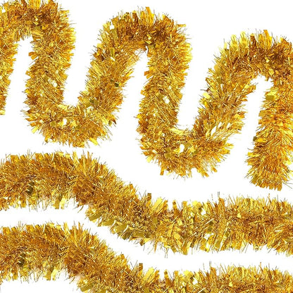 CANREVEL 4 Pieces 26.2 Ft Christmas Garland Metallic Shiny Twist Tinsel Garland Hanging Decorations for Christmas Tree, Mantle, Stairs Railing Decorations - Gold