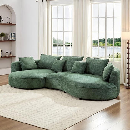125'' Modern Curved Cloud Sofa Luxury Living Room 5 Seater Combo Sofa Cloud Curve Design Mid Century Upholstered Sofa with Ottoman for Living Room Bedroom Apartment (Boucle+Right Facing, Green)