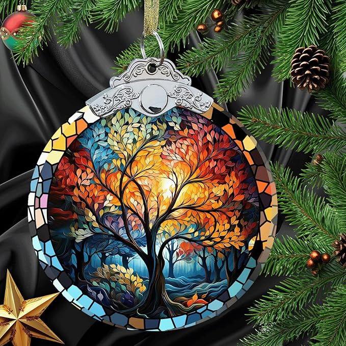 Aestas Tree of Life Crystal Glass 3" Hanging Ornament - Christmas Decor Gift & Holiday Keepsake Present Idea