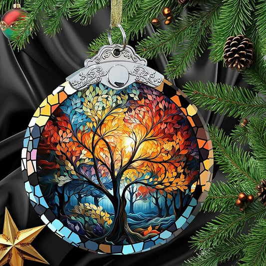 Aestas Tree of Life Crystal Glass 3" Hanging Ornament - Christmas Decor Gift & Holiday Keepsake Present Idea