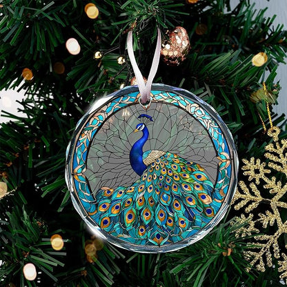Peacock Ornaments for Christmas Tree - Peacock Christmas Ornaments, Colored Decorations for Home, Stained Glass Style, Great Gifts for Women