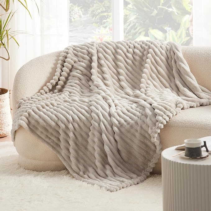Bedsure GentleSoft Beige Throw Blanket for - Cozy Soft Blankets for Women, Cute Small Fleece Throws for Girls, Linen, 50x60 Inches