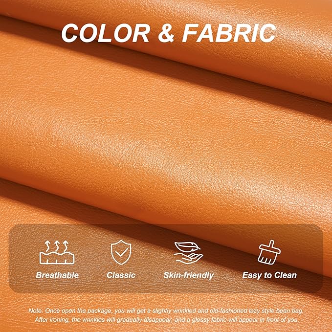 Hobestluk Giant Bean Bag Chair Lazy Floor Sofa, Fireside Sofa for Adults, Big Beanbag Faux Leather Armless Chair for Living Room Bedroom Dorm Office (Orange, Single)
